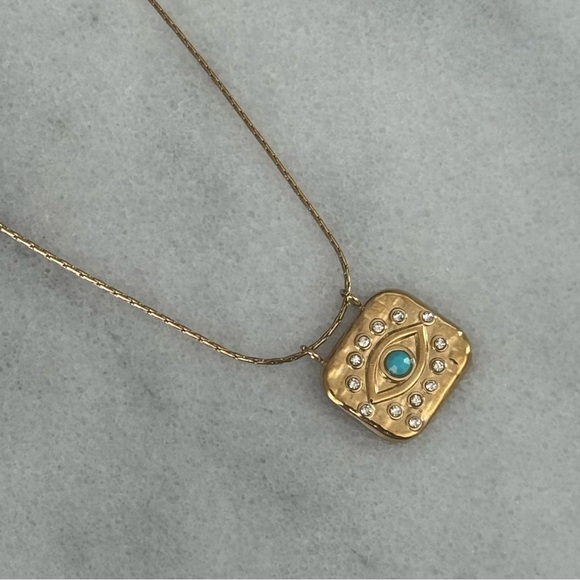 Modest Lu Jewelry - Gold Square Pendant Crystal Evil Eye Pendant Necklace 

Brand New